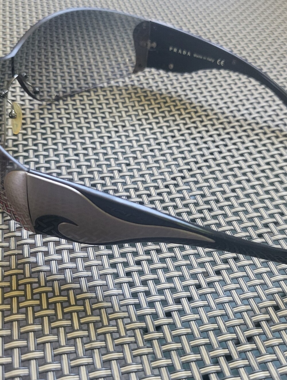 PRADA Vintage Y2K  2000s Wrap Around Shield Sunglasses Black/Silver Frame